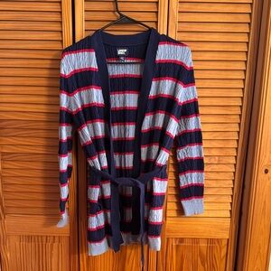 Lands' End Women's Striped Cardigan - Navy, Red, Blue